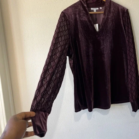 Chico's  Velvet Art Deco Burnout Sheer V Neck Blouse  Fairy Holiday US XL/3 New - Picture 3 of 9